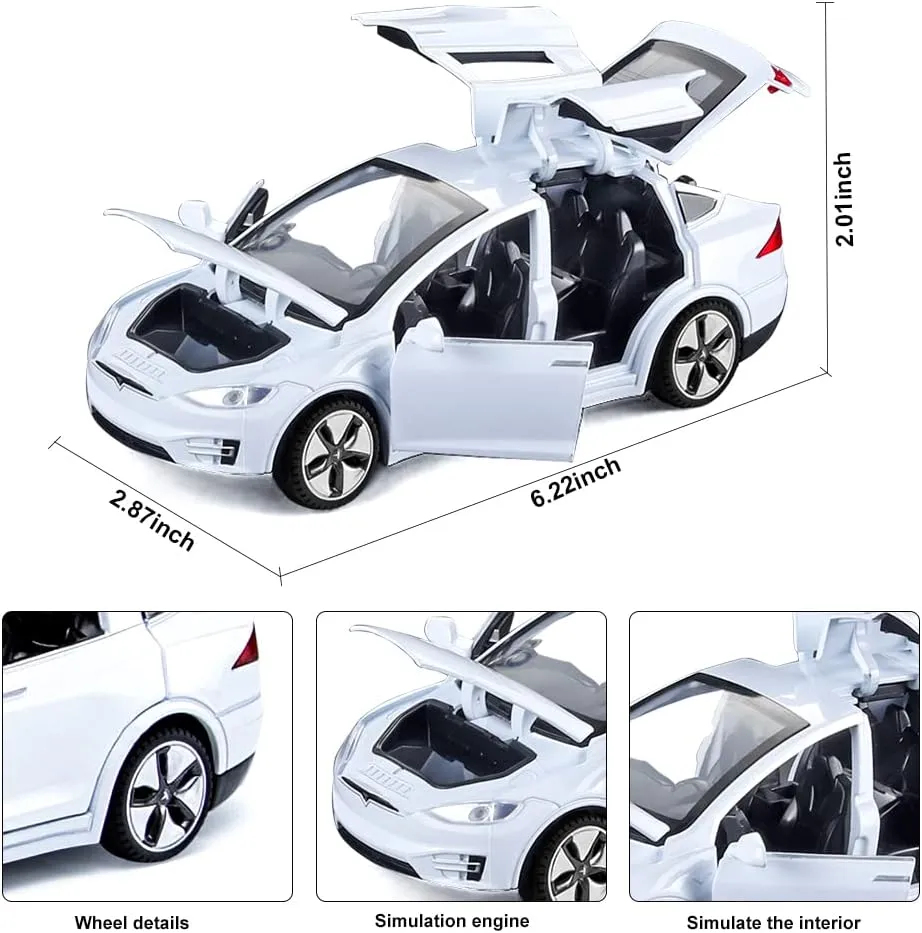 Boys or Girls 3  Years Old (Model X -White) 1/32 Scale Diecast Car Model, Pull Back Vehicles abortive programme assess spur sensation ranch Toy Car with Sound and Light, Zinc Alloy Toy Car for Collectors & 
