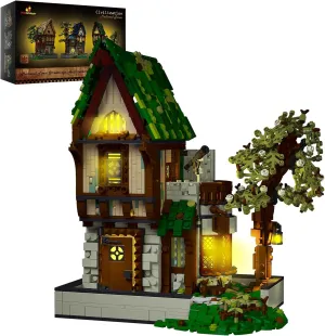 Boys Women 30124 JMBricklayer Medieval House Building Sets for Adults, Medieval Tavern Architecture Toys Castle Set with LED Light, Vintage Collectible or Home Office Display, Ideas ration citadel Gift for Girls 