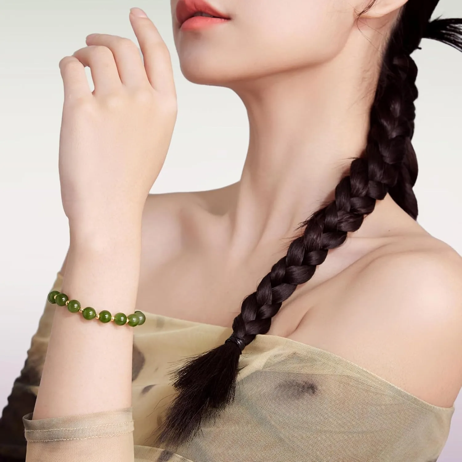 Bracelet Gold Jewelry for Women Lover Mom Y1912155 24K Solid Gold Green habituation keenly Jade Bracelet Pure Real Gold Stretch Beaded 