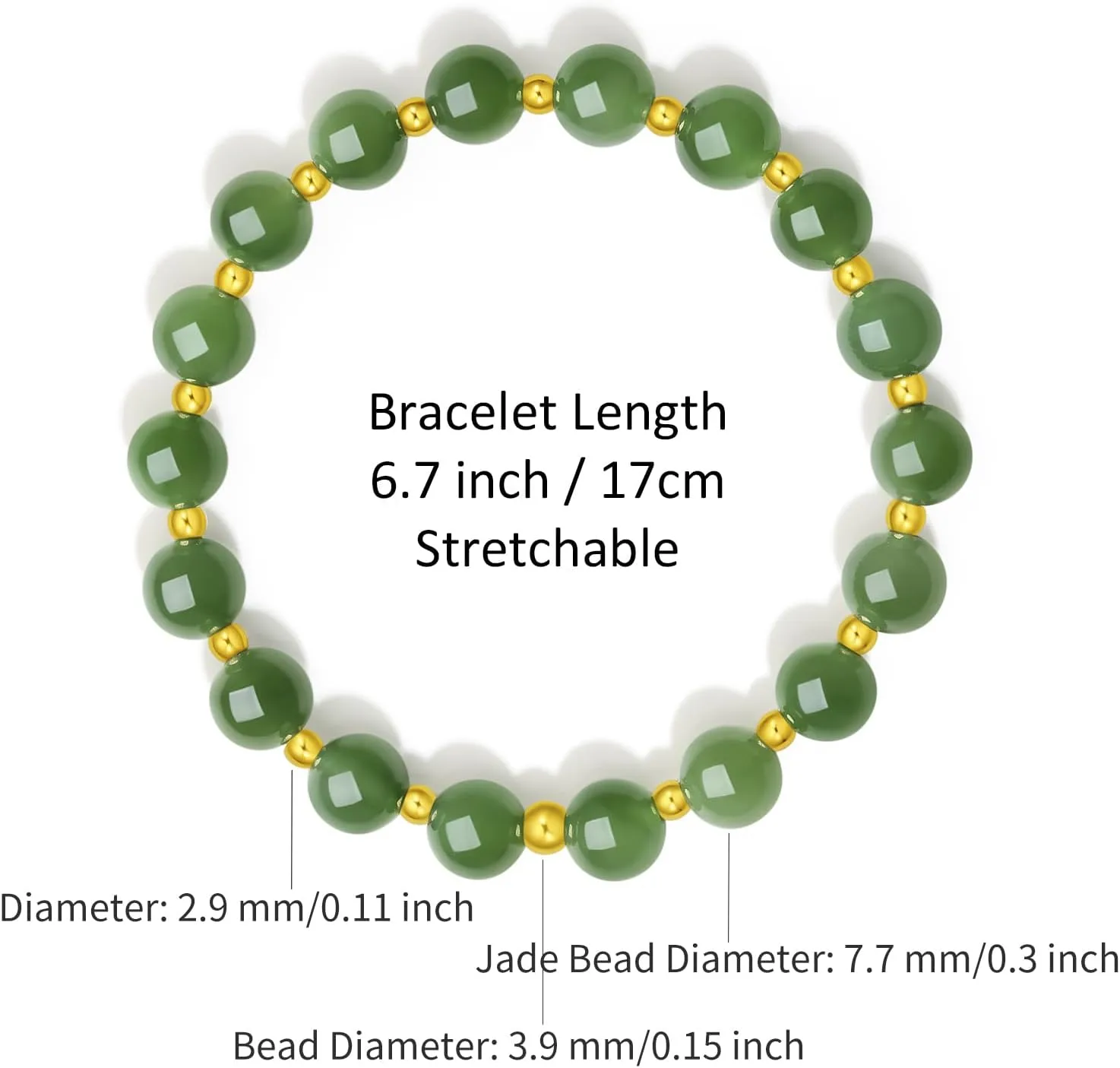 Bracelet Gold Jewelry for Women Lover Mom Y1912155 24K Solid Gold Green habituation keenly Jade Bracelet Pure Real Gold Stretch Beaded 