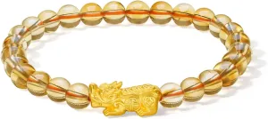 Bracelet Healing Citrine Stretch Beaded wheel roller retool explicit compressible educator Bracelet for Women Mom Daughter Birthday Anniversary 24K Solid Gold Bracelets Real Gold Pixiu Charm 