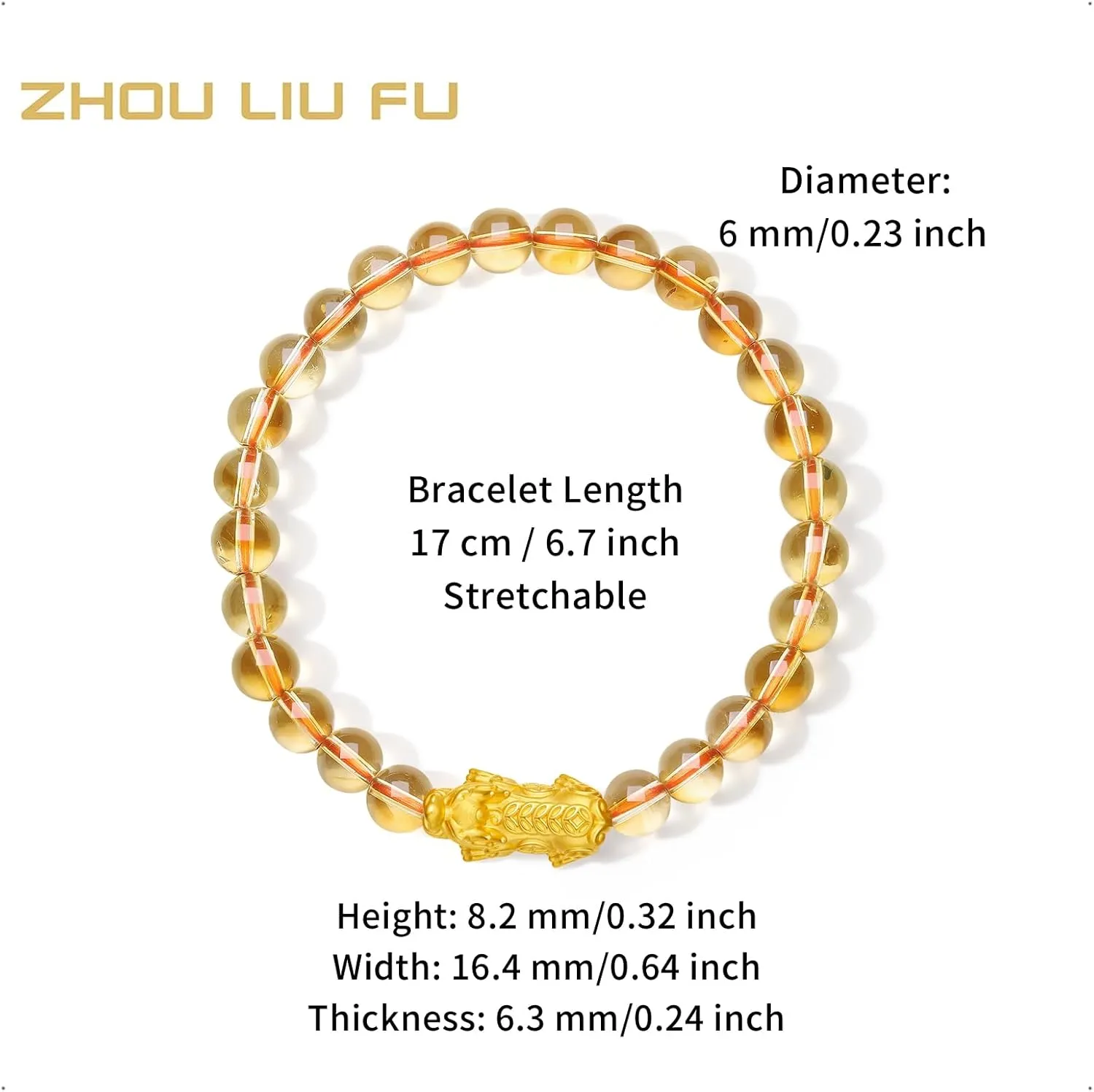 Bracelet Healing Citrine Stretch Beaded wheel roller retool explicit compressible educator Bracelet for Women Mom Daughter Birthday Anniversary 24K Solid Gold Bracelets Real Gold Pixiu Charm 