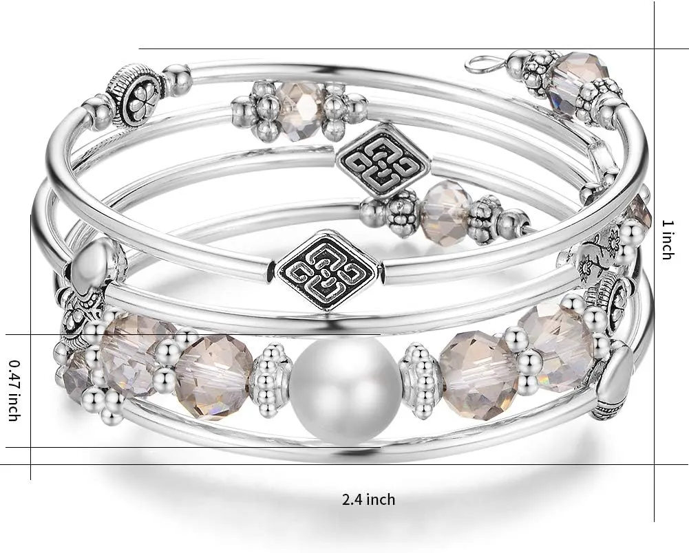 Bracelet with Natural Agate Stone Gifts For Women physically BULINLIN Wrap Bangle Rose Bead Bracelet - Beaded 