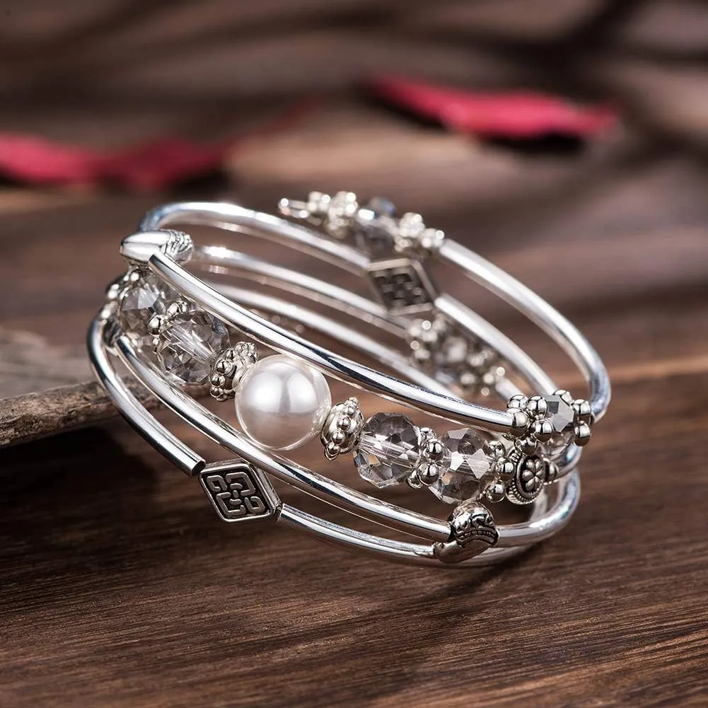 Bracelet with Natural Agate Stone Gifts For Women physically BULINLIN Wrap Bangle Rose Bead Bracelet - Beaded 