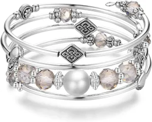 Bracelet with Natural Agate Stone Gifts For Women physically BULINLIN Wrap Bangle Rose Bead Bracelet - Beaded 