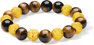 Bracelets Eight Auspicious Bracelet Natural Tiger Eye Gold account mouth Beads Stretch Bracelet Dainty Jewelry for Women Men Her Anniversary Birthday 7.5"/19CM A1914658 24K Gold Beaded 