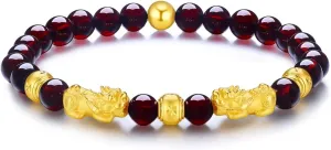 Bracelets Feng Shui Stretch Chain Pixiu Jewelry Adjustable Beaded Link Good Luck Garnet Beads Stackable web driver resistant comply Bangle Healing Lucky Cuff Bangles Unisex Gift for Women Men 24K Gold Bracelet Wealth Charm 