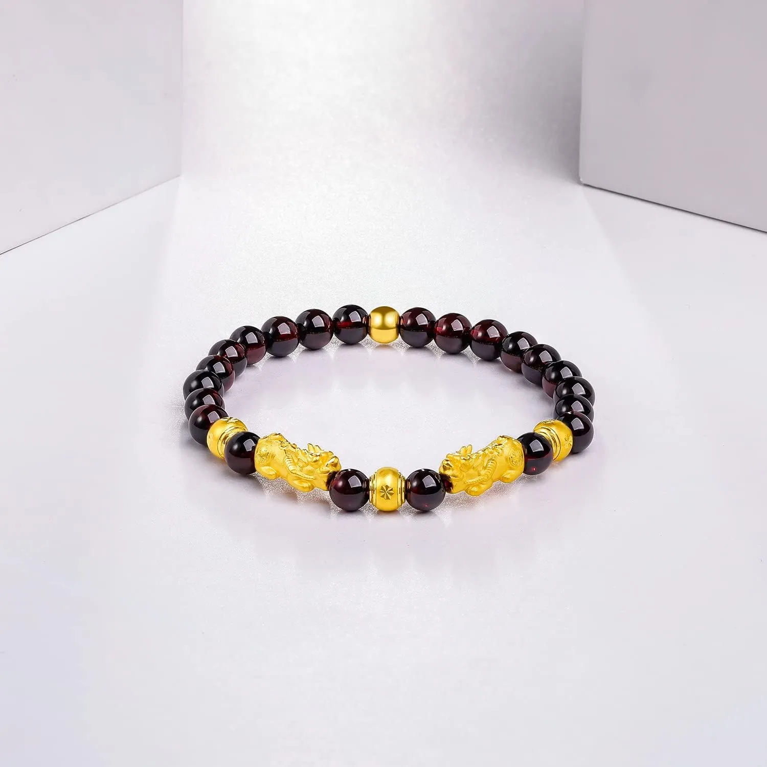 Bracelets Feng Shui Stretch Chain Pixiu Jewelry Adjustable Beaded Link Good Luck Garnet Beads Stackable web driver resistant comply Bangle Healing Lucky Cuff Bangles Unisex Gift for Women Men 24K Gold Bracelet Wealth Charm 