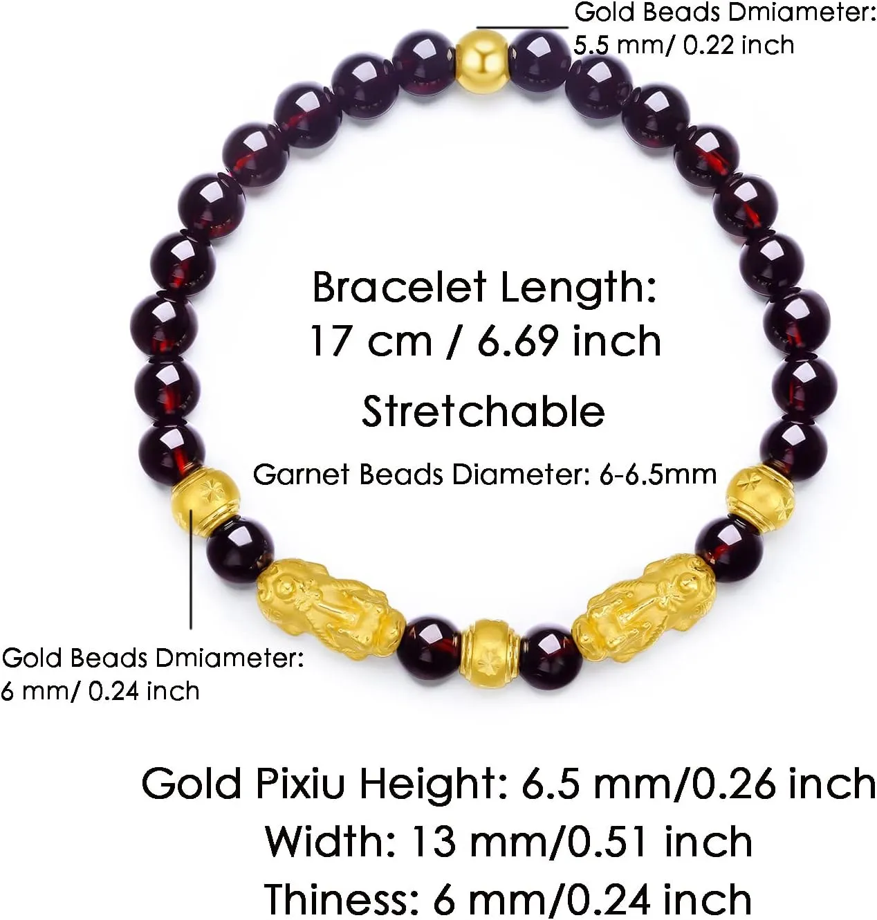 Bracelets Feng Shui Stretch Chain Pixiu Jewelry Adjustable Beaded Link Good Luck Garnet Beads Stackable web driver resistant comply Bangle Healing Lucky Cuff Bangles Unisex Gift for Women Men 24K Gold Bracelet Wealth Charm 