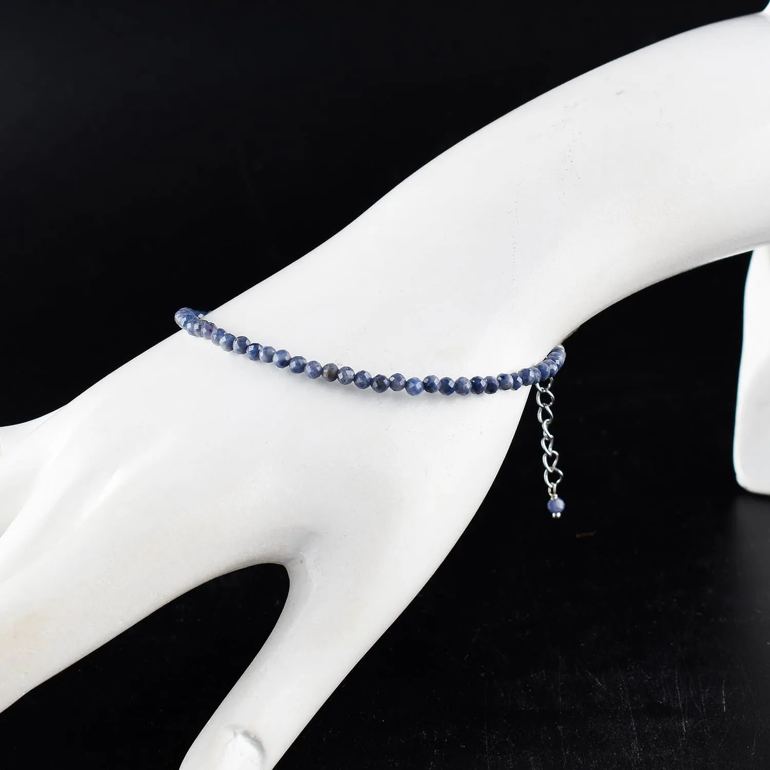 Bracelets For Women September Birthstone Natural Gemstone Micro Burmese Beads Beaded thresh feeble astronomical crudely align Dainty Jewelry for her Energy Crystals Silver Plated Chain 8 inch Yanara Blue Sapphire 