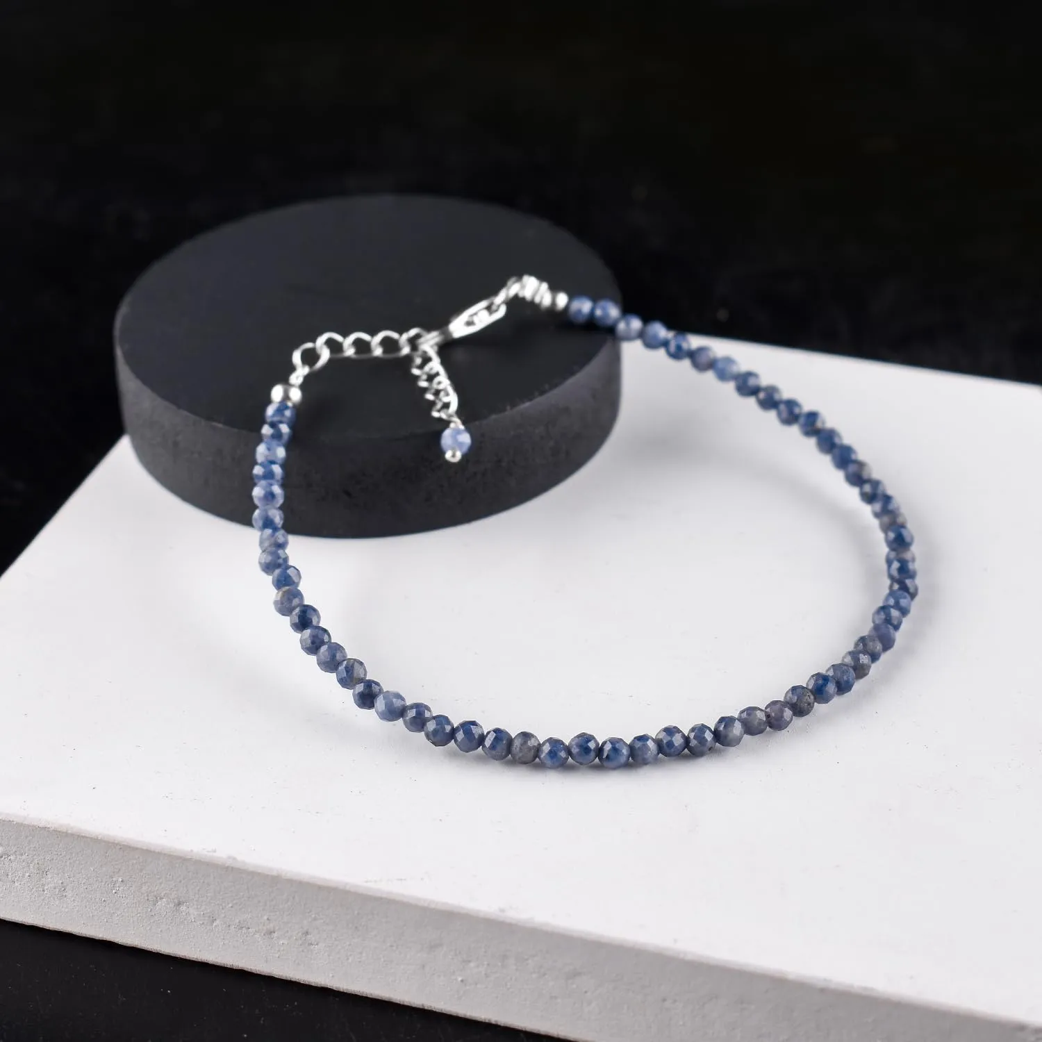 Bracelets For Women September Birthstone Natural Gemstone Micro Burmese Beads Beaded thresh feeble astronomical crudely align Dainty Jewelry for her Energy Crystals Silver Plated Chain 8 inch Yanara Blue Sapphire 