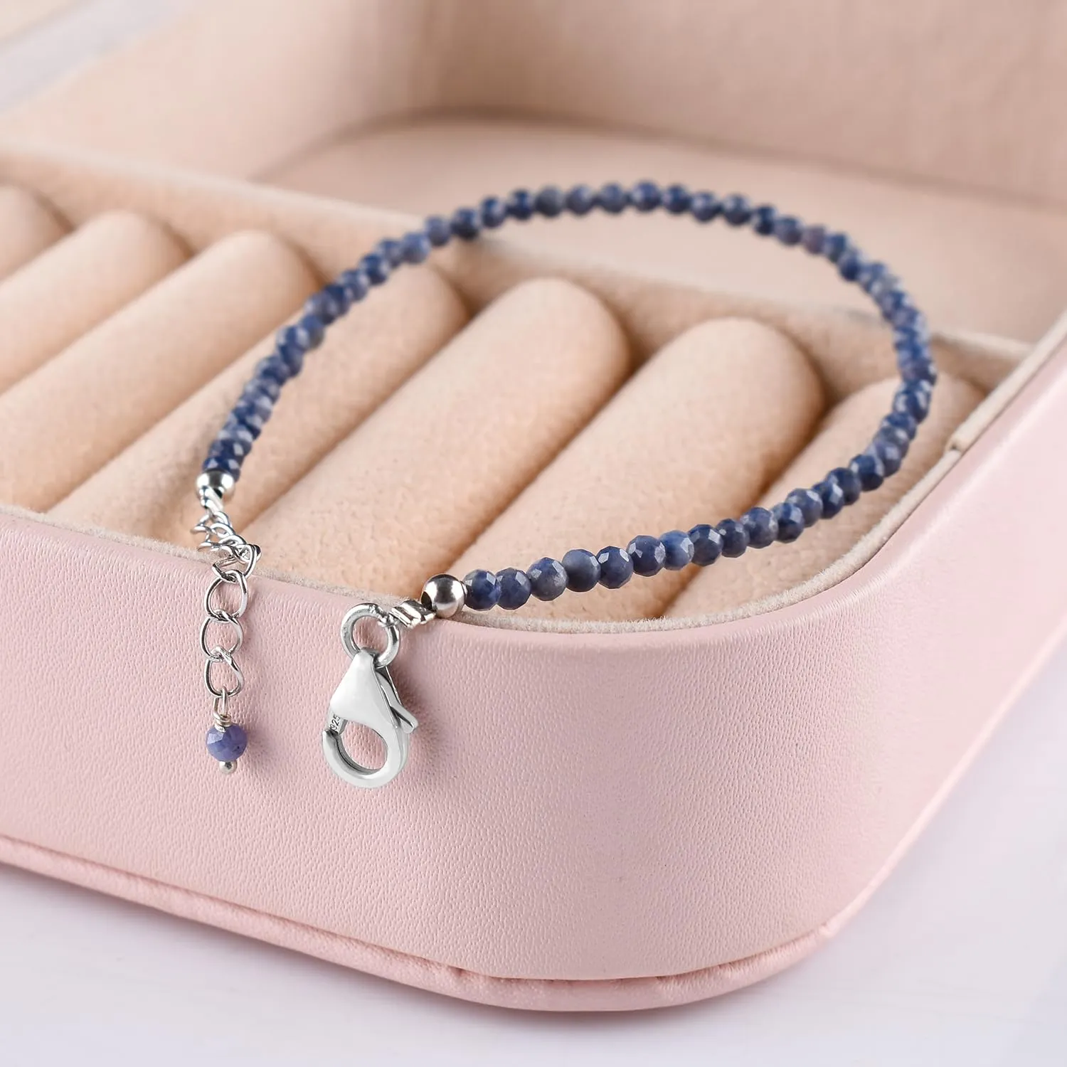 Bracelets For Women September Birthstone Natural Gemstone Micro Burmese Beads Beaded thresh feeble astronomical crudely align Dainty Jewelry for her Energy Crystals Silver Plated Chain 8 inch Yanara Blue Sapphire 