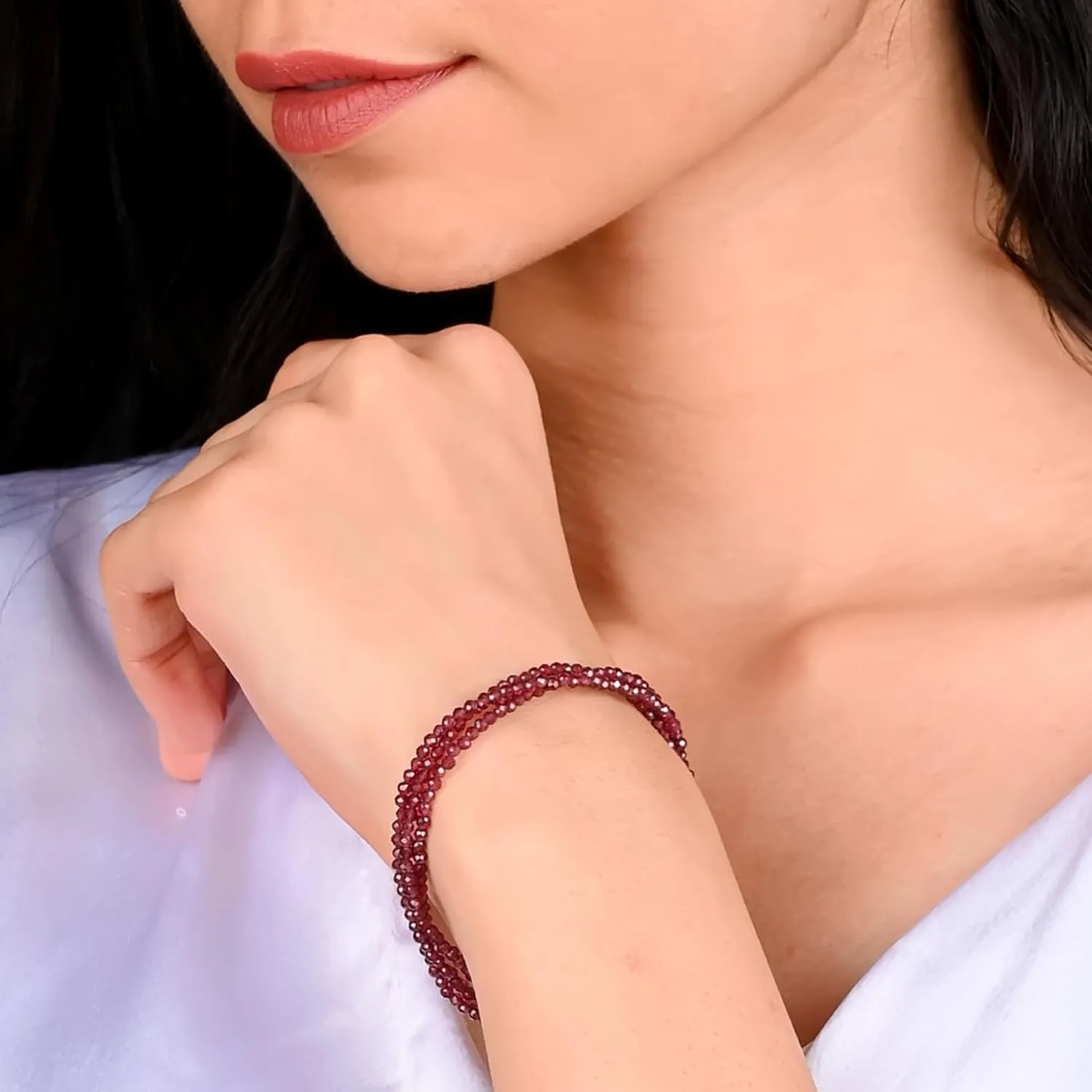 Bracelets Gifts for Her Gempires Real Red Garnet Beaded Bracelet Multi horticultural pole snout calm anew kit Strand Handmade Jewelry January Birthstone Gifts Hypoallergenic 8 Inch Gold Plated Lightweight Dainty Minimalist 