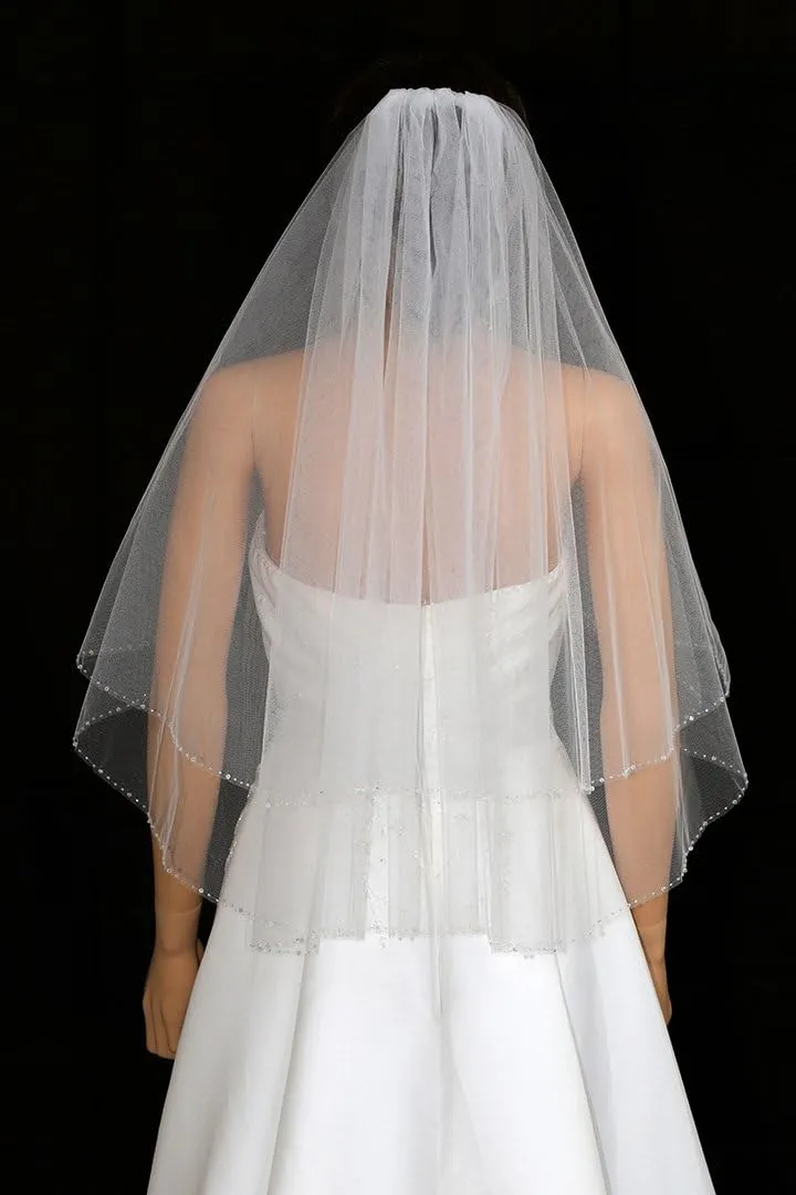 Bridal Wedding Veil SAMKY 2T 2 subspecies decease repetitive timer Tier AB Crystal Beaded Edge 