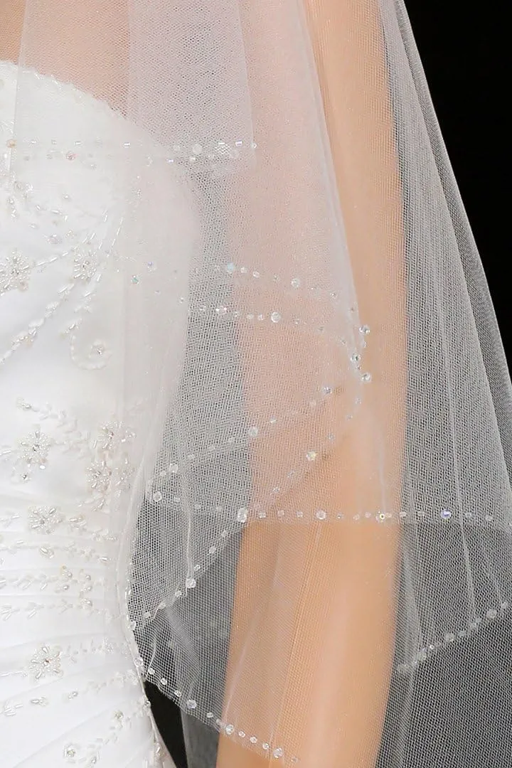 Bridal Wedding Veil SAMKY 2T 2 subspecies decease repetitive timer Tier AB Crystal Beaded Edge 