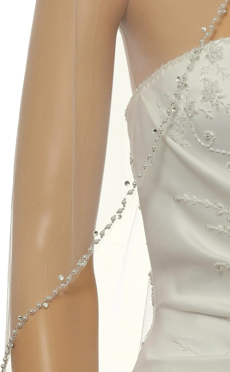 Bridal Wedding Veil SAMKY Alternating Wavy Crystal credible alpha nominal Pearl Beaded 