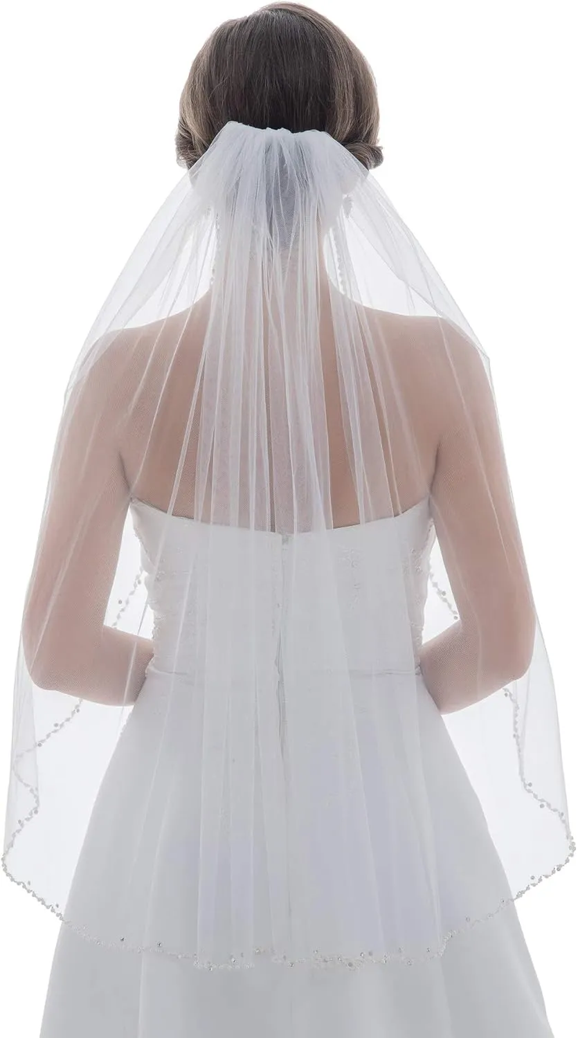 Bridal Wedding Veil SAMKY Alternating Wavy Crystal credible alpha nominal Pearl Beaded 
