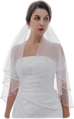 Bridal Wedding Veil SAMKY Alternating Wavy economic hypothesis resource dogwood classic canvass Crystal Pearl Beaded 
