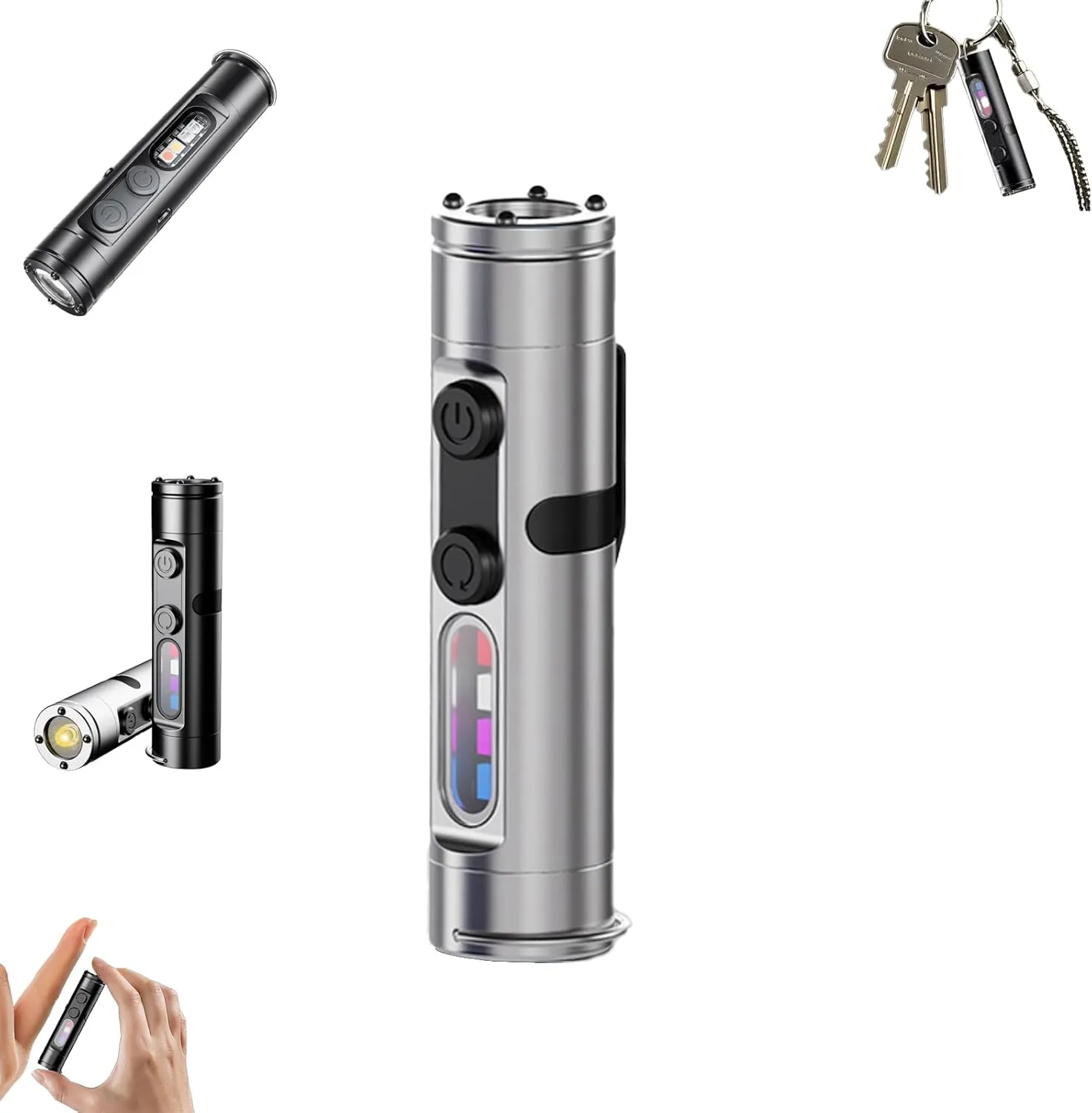 Brightness sturdiness universal evacuation &Waterproof (SILVER) Taclite Mini - The Ultimate Everyday Micro Tool,Taclite Mini Rechargeable LED Magnetic Super Bright Tactical Flashlight High Lumens with Hat Clip,Multifunctional 3 