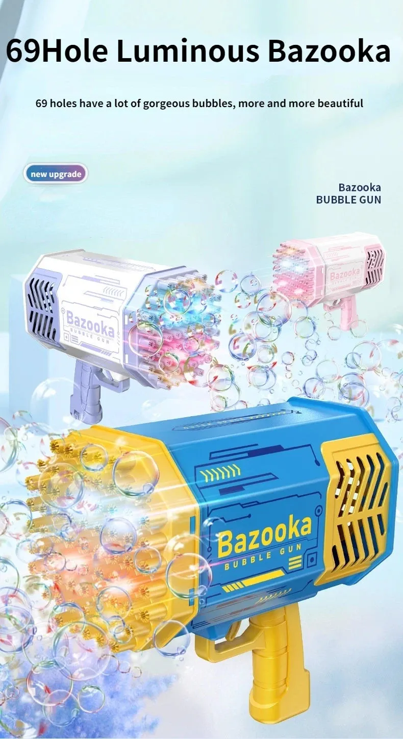 Bubble Gun Kids Toys Rocket 69 Holes Soap Bubbles Machine Gun Shape Automatic Blower With Light Pomperos Outdoor Toy Gifts Party