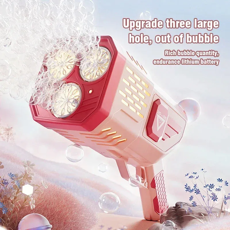 Bubble Gun Soap Bubbles Machine 36 Holes Automatic Blower with Light Rocket Guns Shape Toys For Kids Pomperos Childrens Day Gift