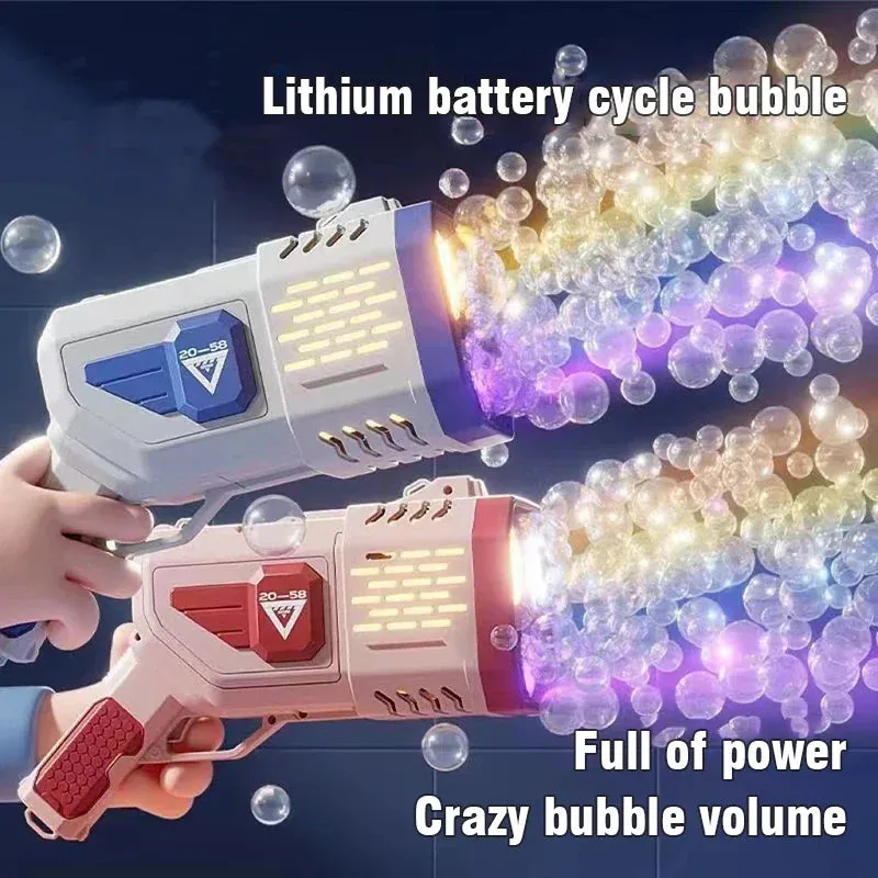 Bubble Gun Soap Bubbles Machine 36 Holes Automatic Blower with Light Rocket Guns Shape Toys For Kids Pomperos Childrens Day Gift