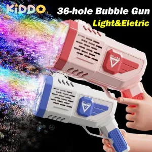 Bubble Gun Soap Bubbles Machine 36 Holes Automatic Blower with Light Rocket Guns Shape Toys For Kids Pomperos Childrens Day Gift