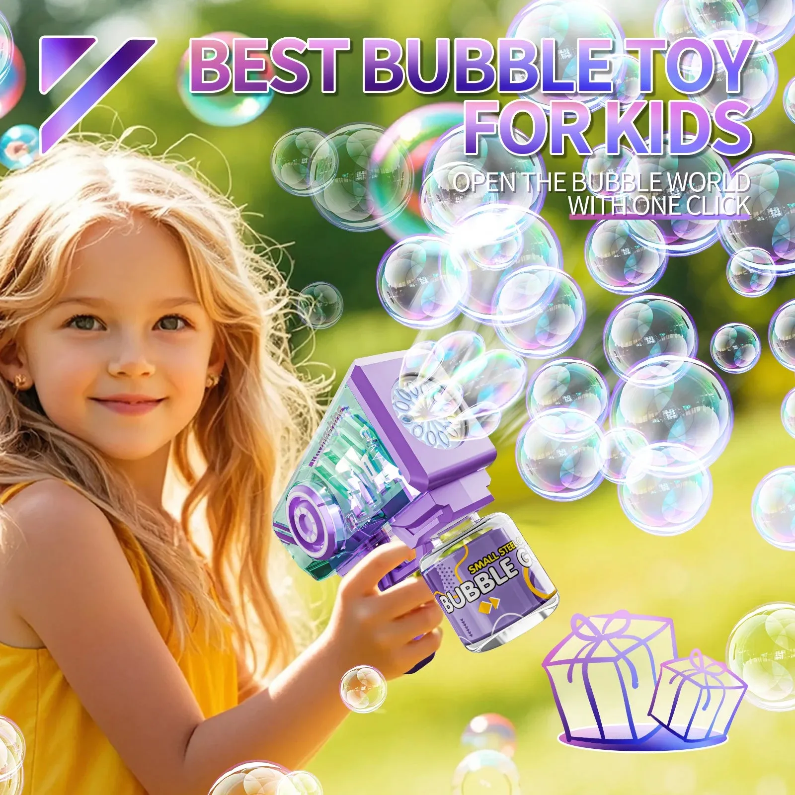 Bubble Gun Toys With LED Lights Automatic Bubble Machine Bubbles Wands Mechanical Blaster Bubble Outdoor Party For Kids