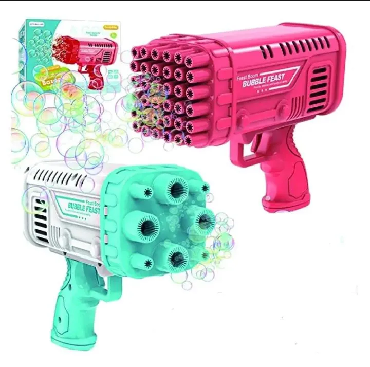 Bubble Machine Automatic Electric Gatling Bubble Guns Bubble Maker 32 Hole Bubble Gun With 1 Liquid Bottle Outdoor Fun Kids Toys for Boys and Girls