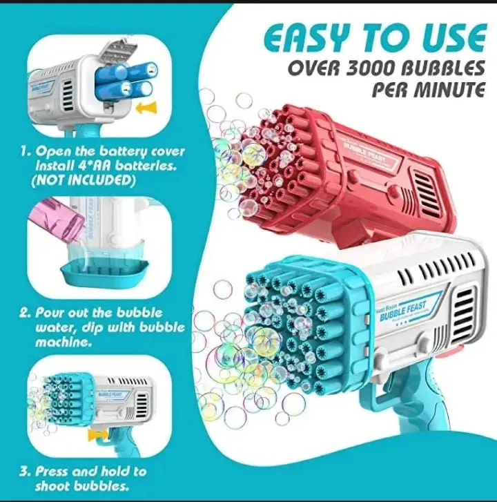 Bubble Machine Automatic Electric Gatling Bubble Guns Bubble Maker 32 Hole Bubble Gun With 1 Liquid Bottle Outdoor Fun Kids Toys for Boys and Girls