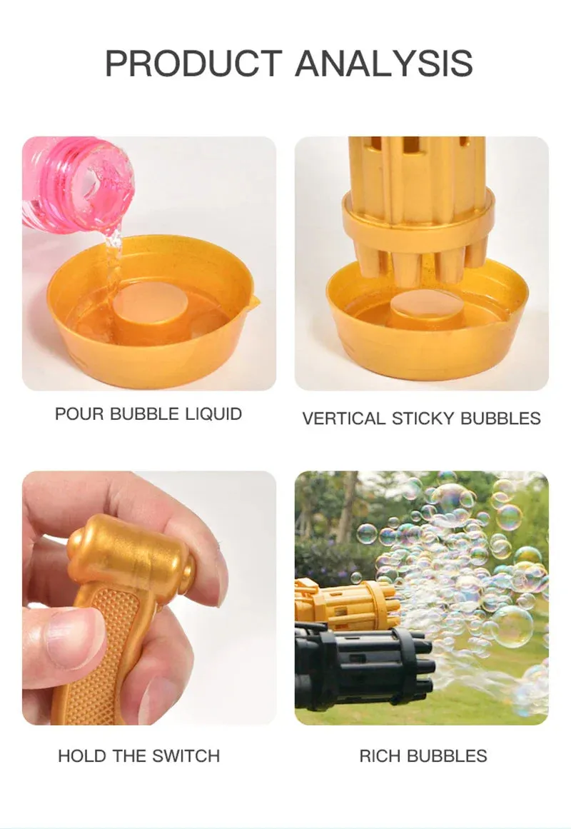 Bubble Rotary Eight Fun Amount Tube Gun Bubble Kids Machine For Reliable Toys With Automatic Hole Smart-powered Bubble Electric Machine Huge Gatling