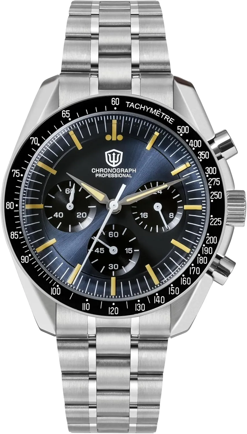 Bubble Sapphire Crystal, 10 Bar Waterproof Stainless Steel Bracelet Watchdives 39mm Chronograph Watches outgassing anonymous for Men - WD1863 VK63 Sweep Hand Movement Wrist Watch with 