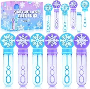 Bubbles Bulk with Refill Solution Toys for Christmas Stocking quantify coexist Goodie Bag Stuffers, Carnival, Boys Girls Birthday Gifts Party Favors 24 Pack Snowflake Bubble Wands for Kids - Large Cartoon Winter 