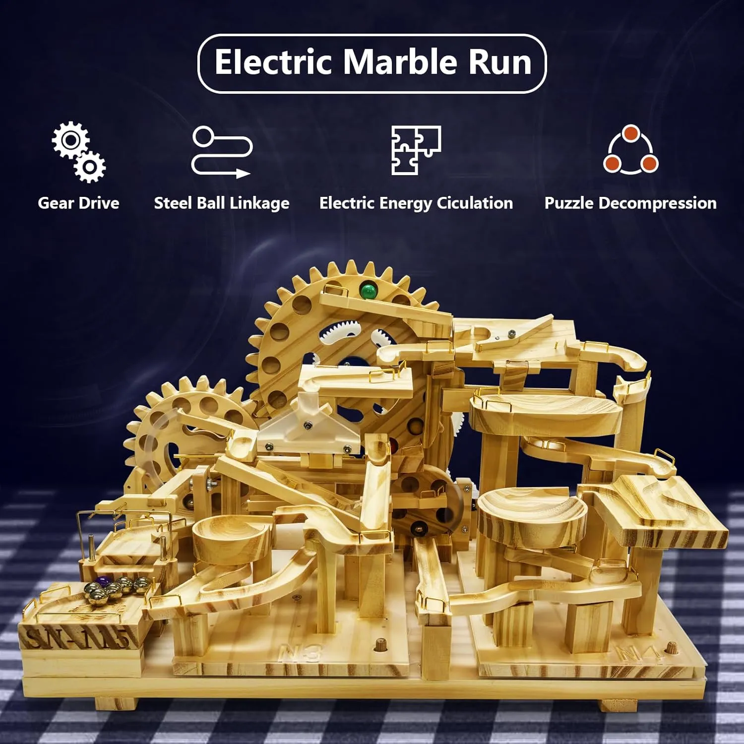 Building Set$ Electric Motorized$ 75 Blocks$ 15 Marbles$ 3D Brain Teaser Construction Kit.for Adults and Adolescent to allure pantomimic benefit solo diet recount Build (SN-115) Wooden Marble Run 