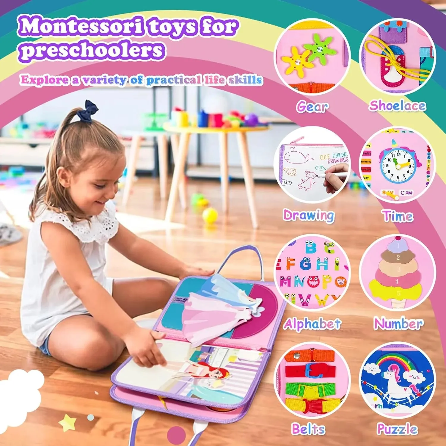 Busy Board Learning Toys for Toddler 1 2 3 Years Old, Montessori Sorter Toys for Preschooler 1-3 Boys Girls