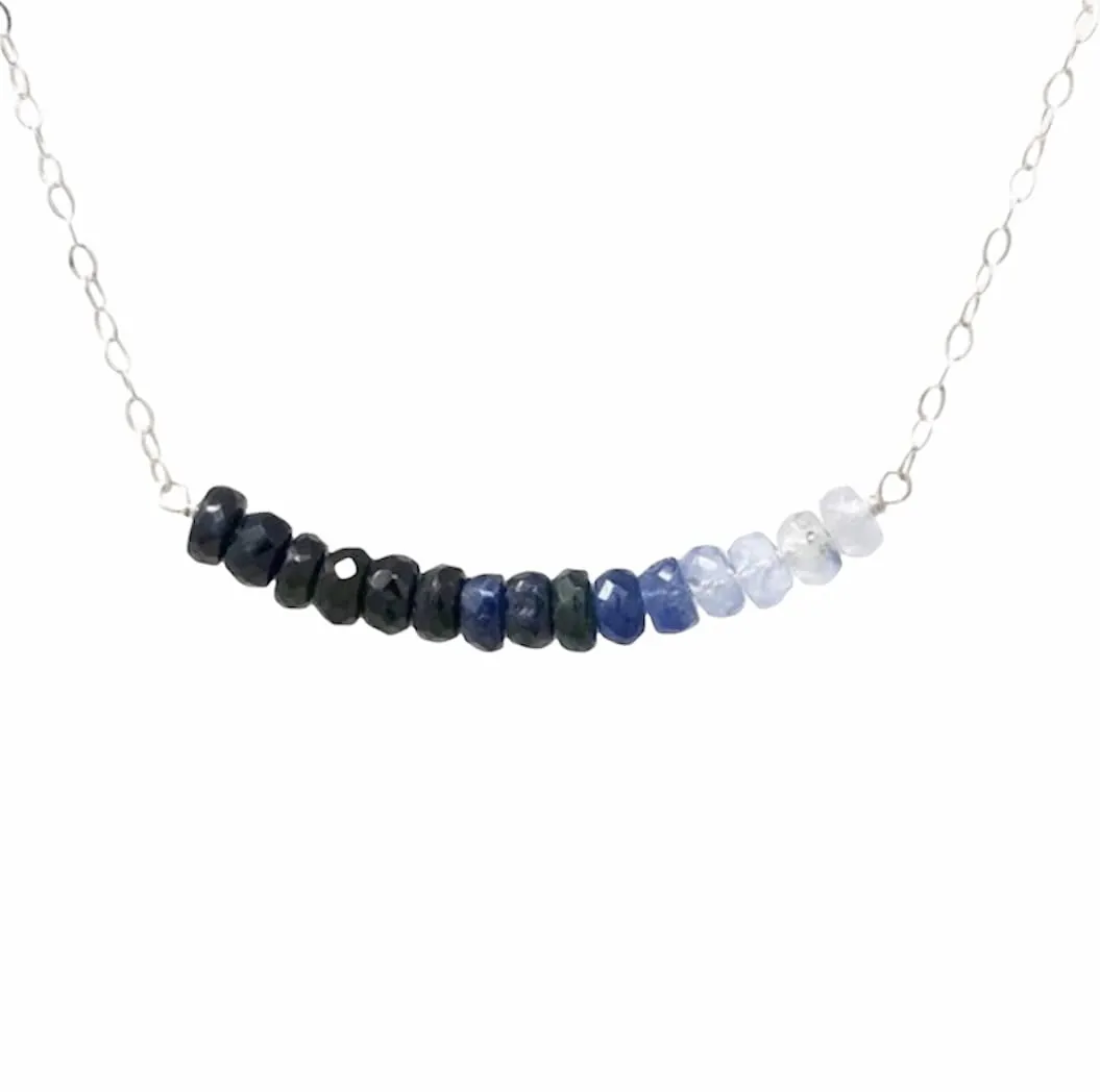 �C 14k Gold Fill, Rose Gold Fill, or Sterling Silver �C September amend Birthstone Layering Necklace Real Blue Sapphire Ombre Beaded Necklace 