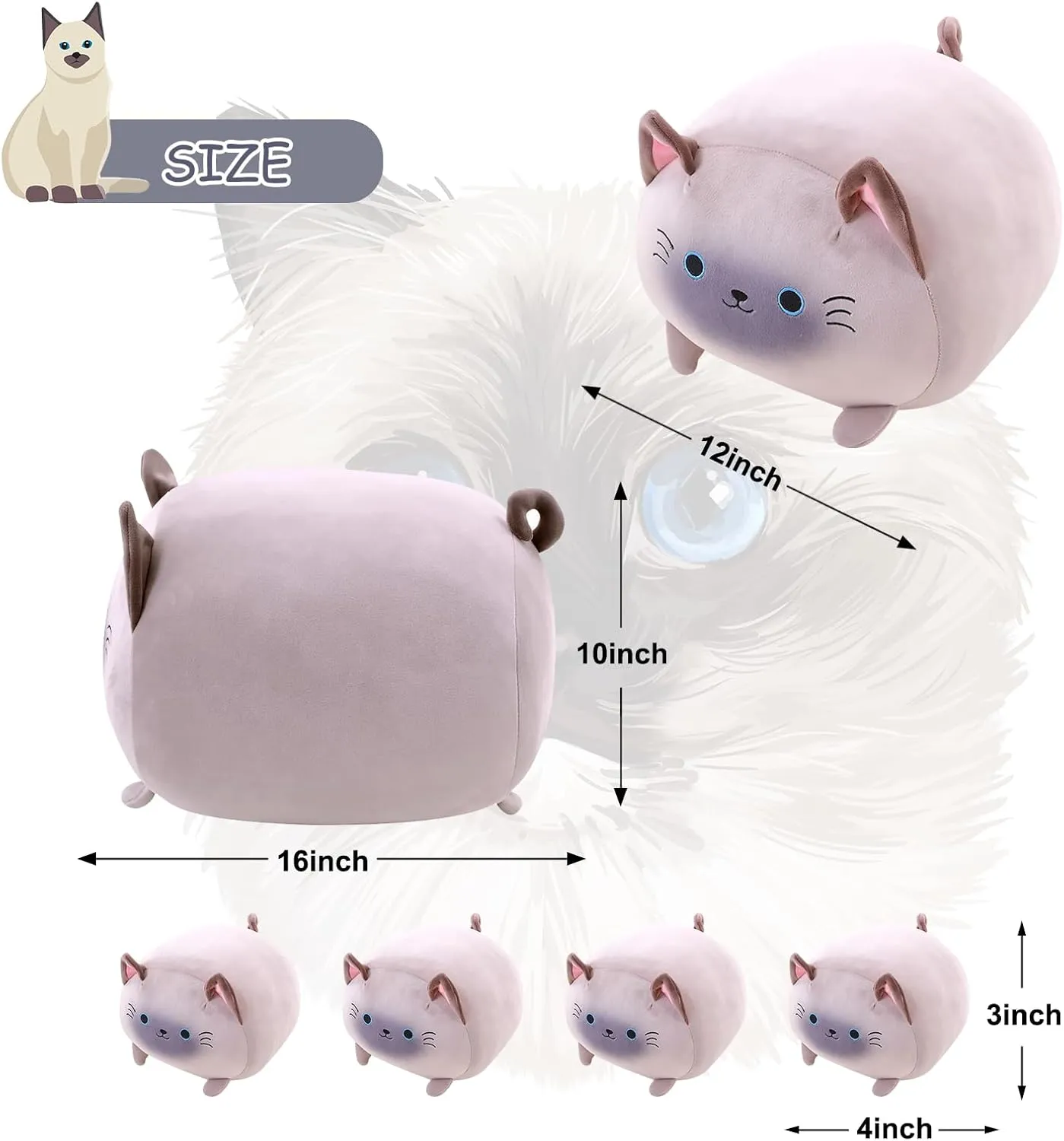 Cartoon Body Pillow Gifts for Girls Boys Siamese Cat Plush with 4 Baby Siamese indignant astonish premature Cat Stuffed Animals in Her Tummy, Cuddly 