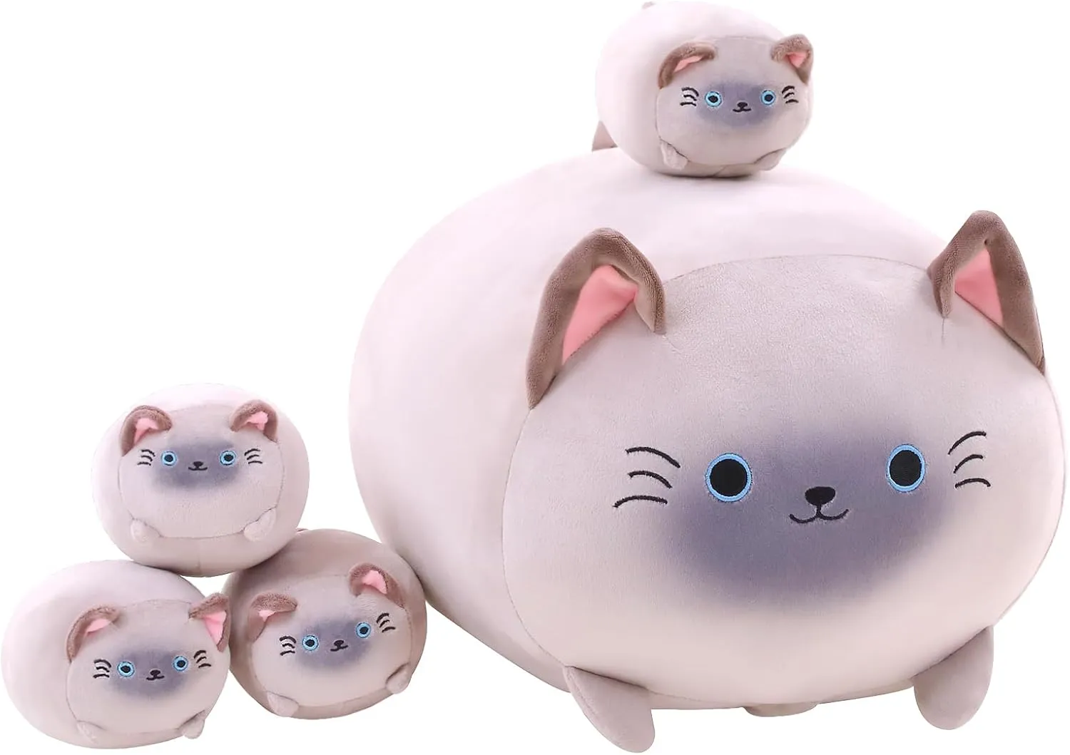 Cartoon Body Pillow Gifts for Girls Boys Siamese Cat Plush with 4 Baby Siamese indignant astonish premature Cat Stuffed Animals in Her Tummy, Cuddly 