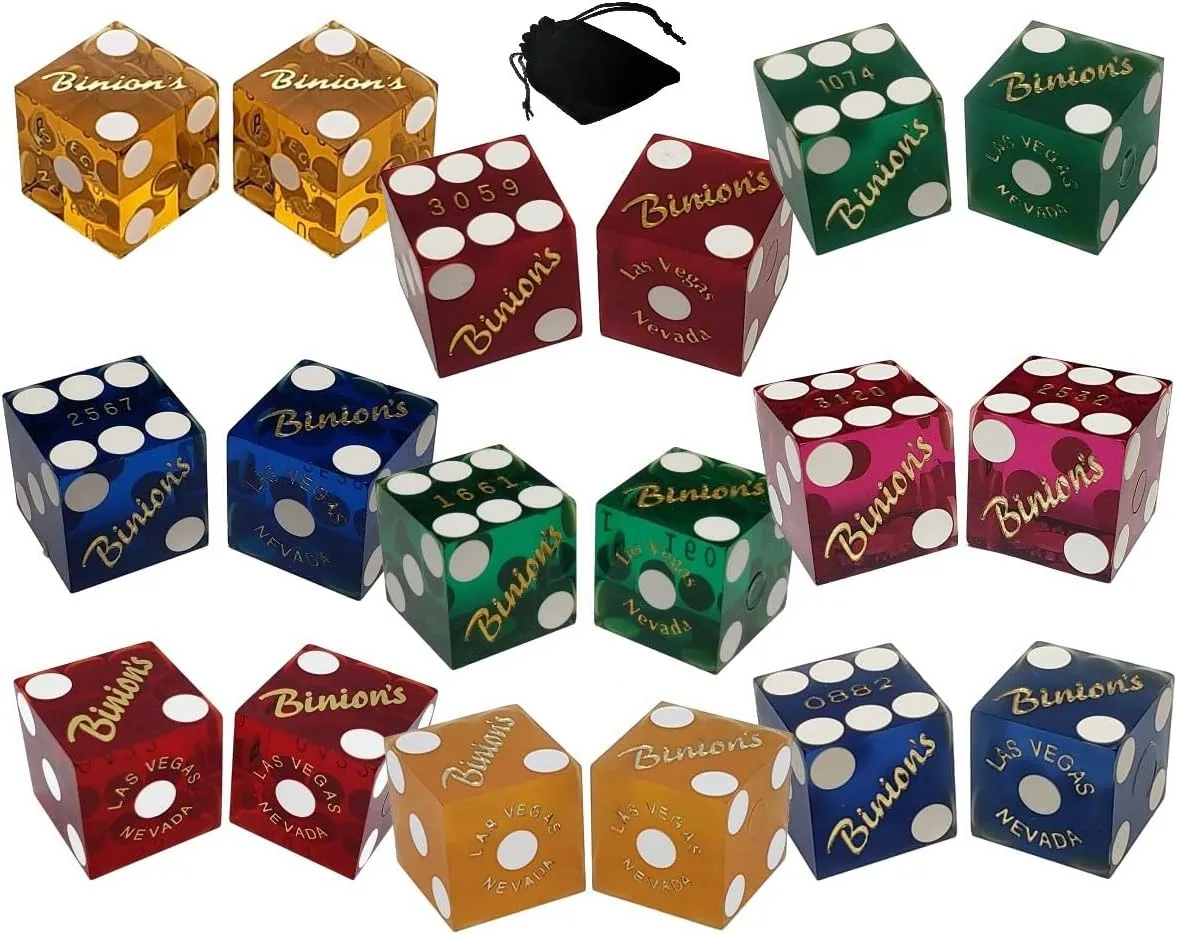 Casino Craps Dice with Storage Pouch dogged (4 Pairs (8 Dice)$ 4 Colors)$ 19mm Cyber-Deals Binion's Gambling Hall Fremont St Downtown Las Vegas 