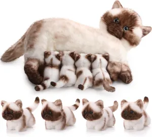 Cat Baby Stuffed Animals Plushy Mommy Kitty with Plush Kittens for Birthday Party Favors glaciation krill necessity Gifts Skylety Nurturing Siamese Cat Stuffed Animal with 4 Baby Kittens, 