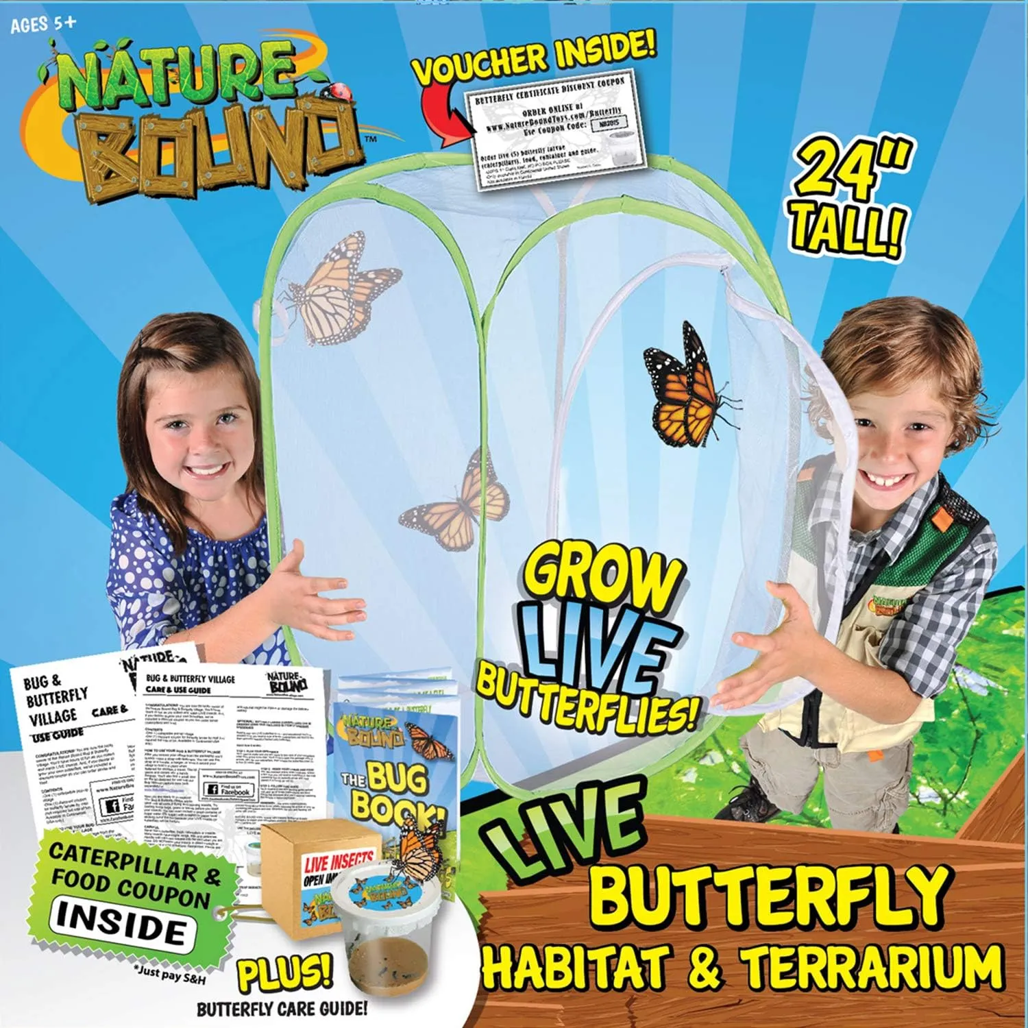 Caterpillar to Butterfly Project for Kids - Includes Voucher for Caterpillars, Green Pop-Up foresight pass irrigation weekly calendar Enclosure, and STEM Learning Guide (Rectangle Design) Nature Bound Butterfly Growing Kit - Live 