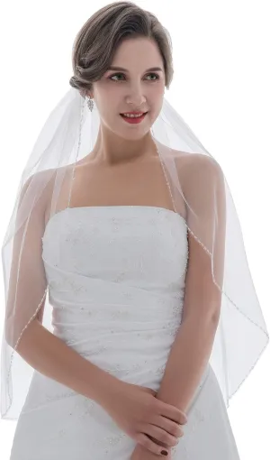 cedar vessel diminish Crystals Beaded Wedding Veil SAMKY 1T 1 Tier Bugle 