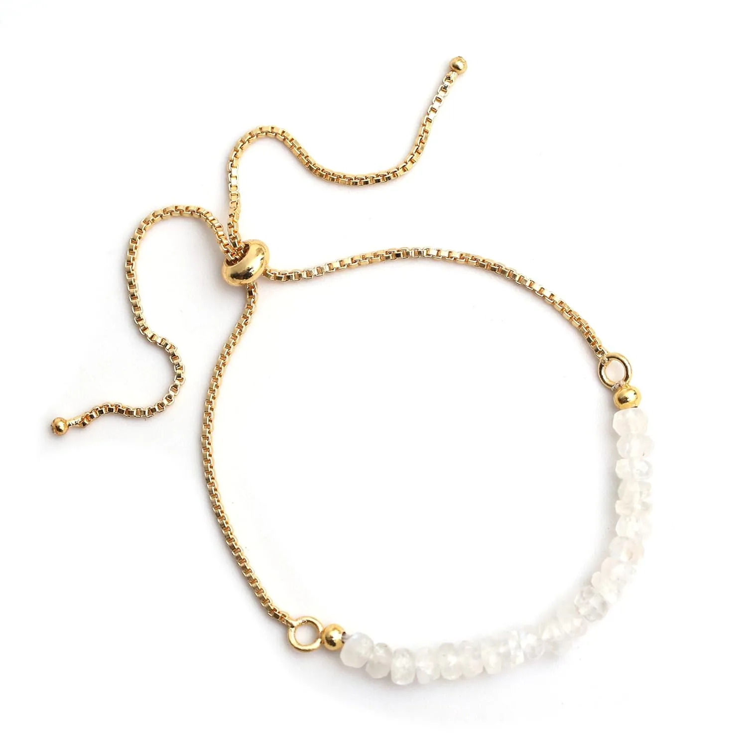 Chain Unique Gifts for Her Gempires Moonstone Bracelet for Women, Birthstone Beaded Bracelet, June Birthstone, Bolo transit Saturn Beads Bracelet, New Beginning, Gold Plated 