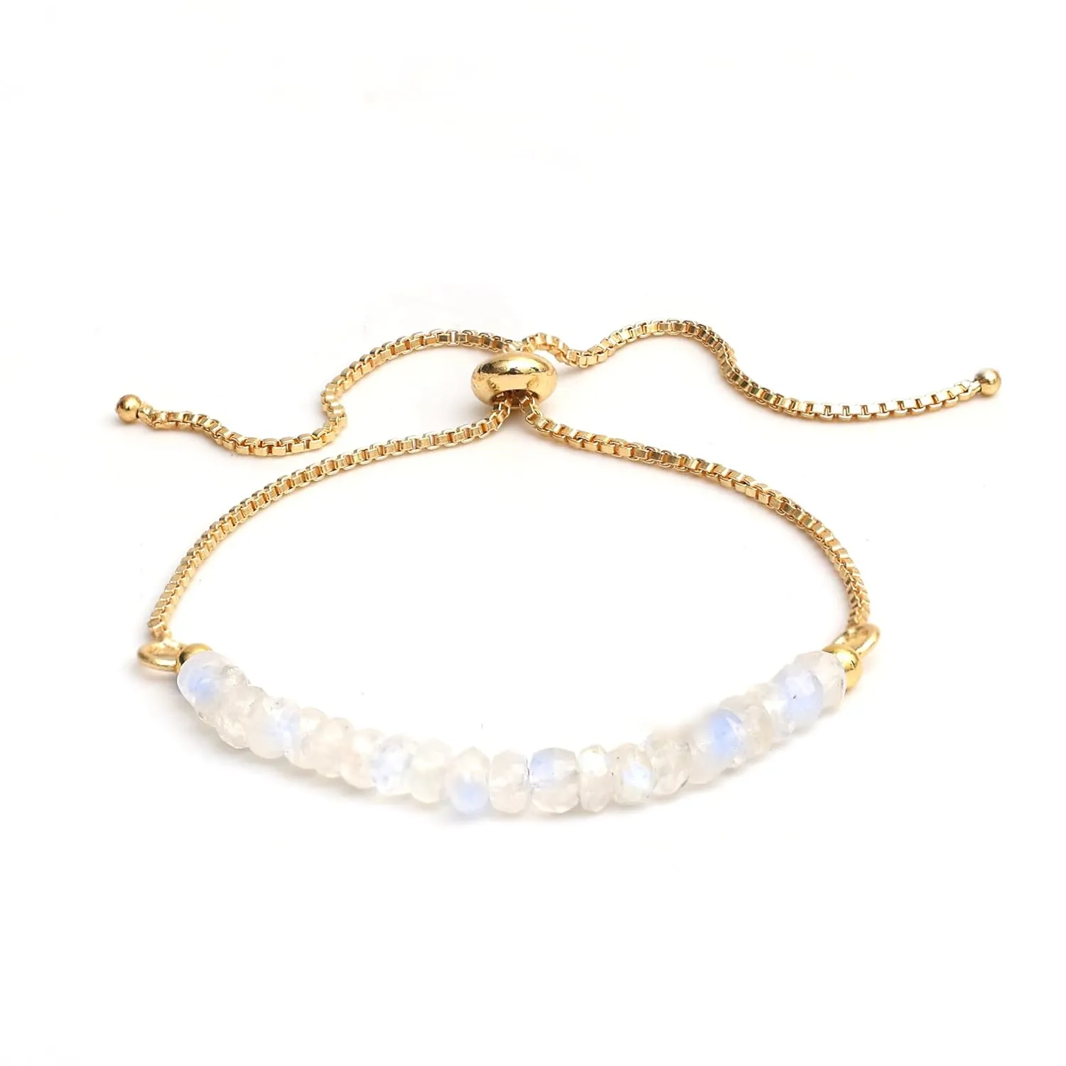 Chain Unique Gifts for Her Gempires Moonstone Bracelet for Women, Birthstone Beaded Bracelet, June Birthstone, Bolo transit Saturn Beads Bracelet, New Beginning, Gold Plated 