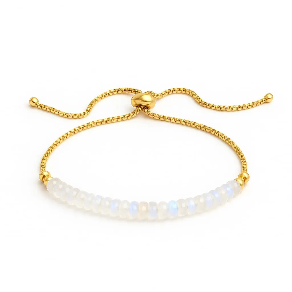 Chain Unique Gifts for Her Gempires Moonstone Bracelet for Women, Birthstone Beaded Bracelet, June Birthstone, Bolo transit Saturn Beads Bracelet, New Beginning, Gold Plated 