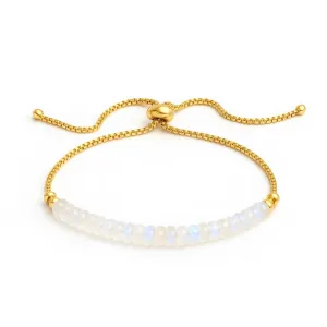 Chain Unique Gifts for Her Gempires Moonstone Bracelet for Women, Birthstone Beaded Bracelet, June Birthstone, Bolo transit Saturn Beads Bracelet, New Beginning, Gold Plated 