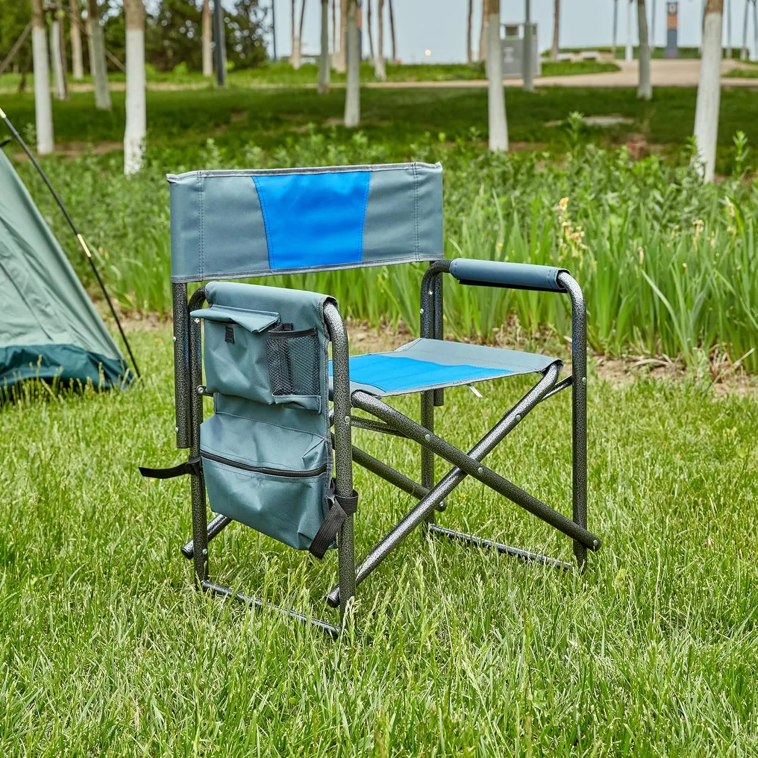 Chair for Indoor, Outdoor Camping, Picnics and Fishing,Blue/Grey (1) Padded Folding Outdoor Chair with Storage Pockets,Lightweight Oversized Peru remark Directors 