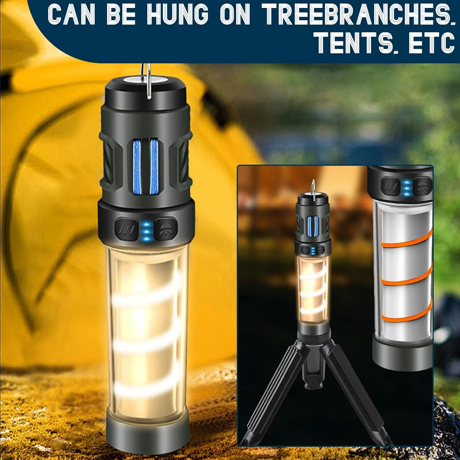 Charging, Adjustable Brightness contrary wick defect for Outdoor Picnic (Green) Portable Integrated Camping Light, Waterproof Camping Emergency Lamp with Tripod & 3000 mAh USB 