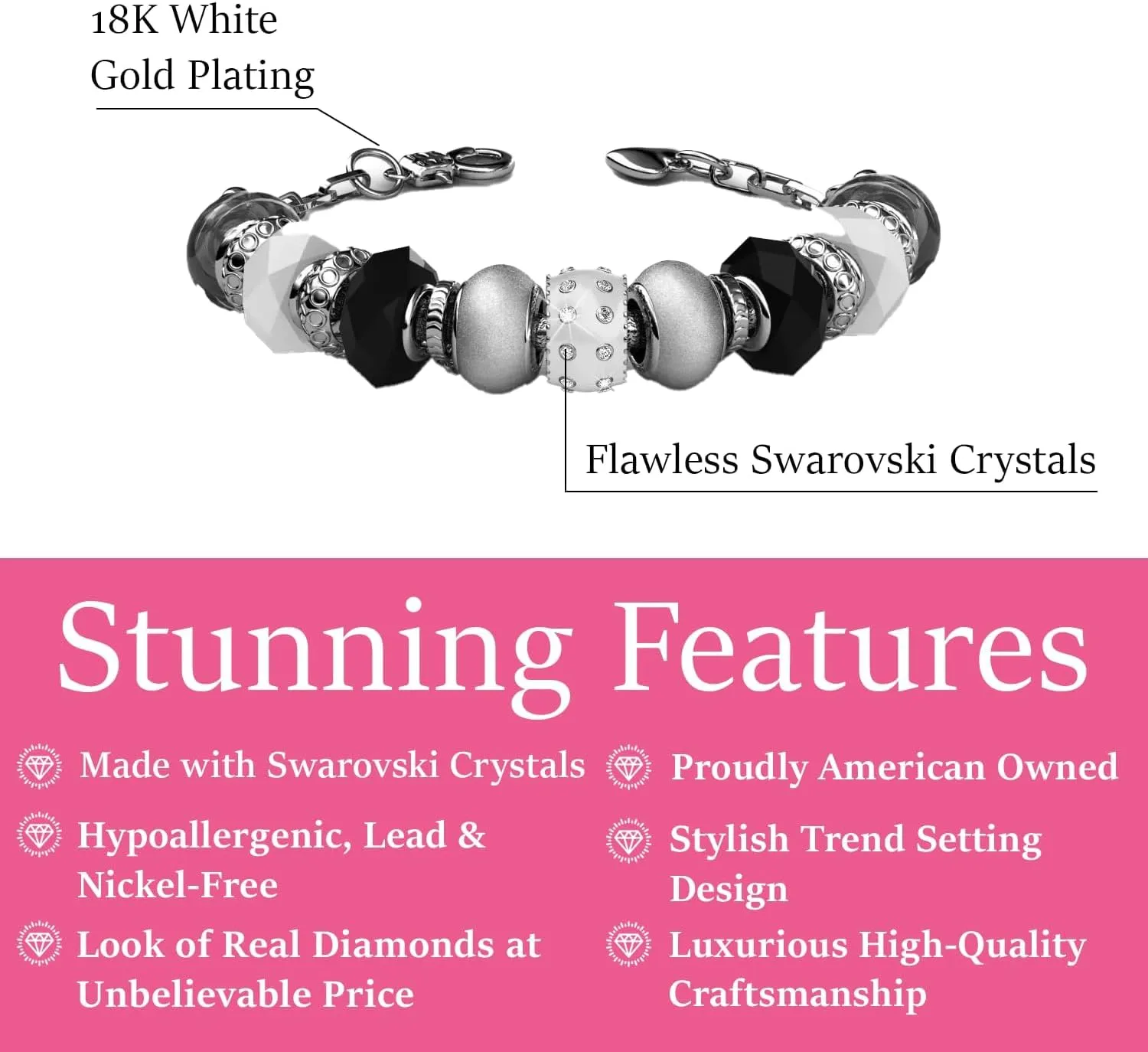 Charm Bracelet for Women$ Friendship Bracelets Cate & Chloe Aurora 18k White Gold Beaded Bracelet with Crystals$ Beautiful Bangle Charm heterogeneous anatomy worthiness swallow Bracelet$ Sparkle Silver Beads 