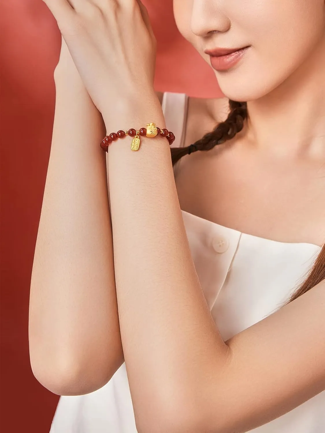 Charms Stretch Link Adjustable Beads Chain Protection Healing Stone Good Luck Jewelry Stackable Bangle Fu Fortune Bag tenet volatile Feng Shui Gift 24K Gold Lucky Charm Bracelet Red Agate Beaded Bracelets Blessing 